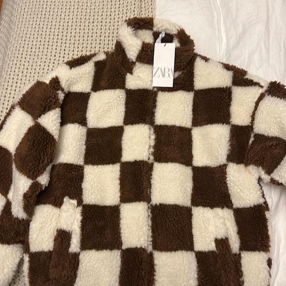 Zara Jackets & Coats Zara Nwt Checkerboard Zip Up Fleece Jacket